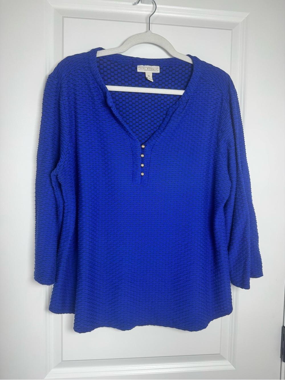 Dana Buchman Royal Blue Textured Henley Blouse